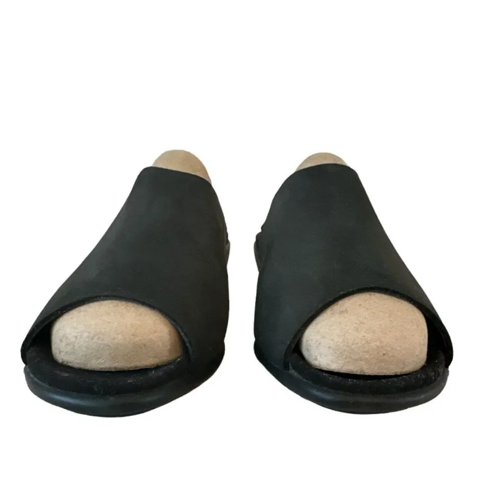 Mephisto Black Leather Nubuck Wedge Slip On Sandal Womens sz EU 40 US 10 Comfort